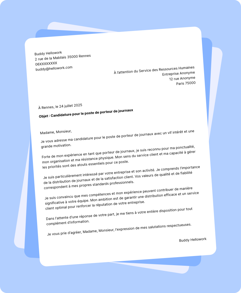 Exemple lettre de motivation Porteur de journaux