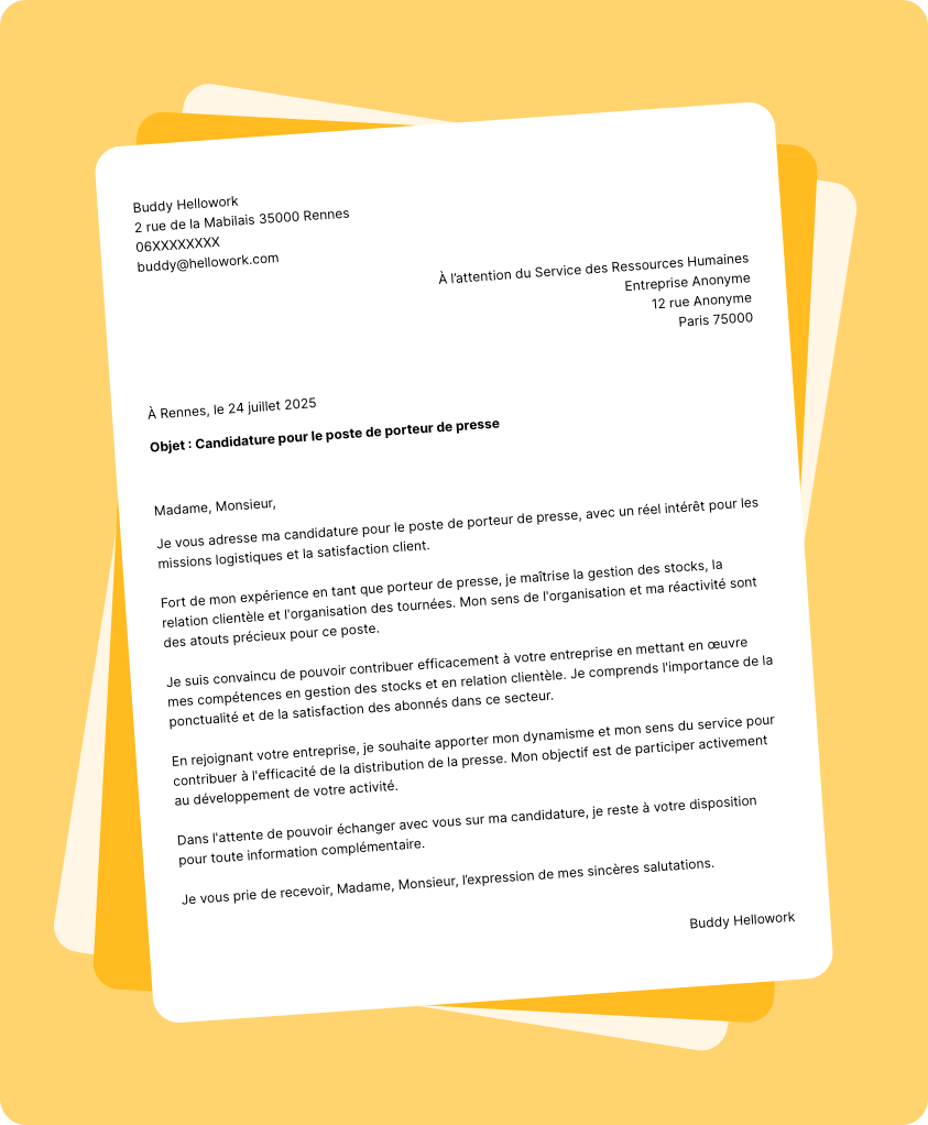 Modèle lettre de motivation Porteur de presse Exemple lettre de motivation Porteur de presse