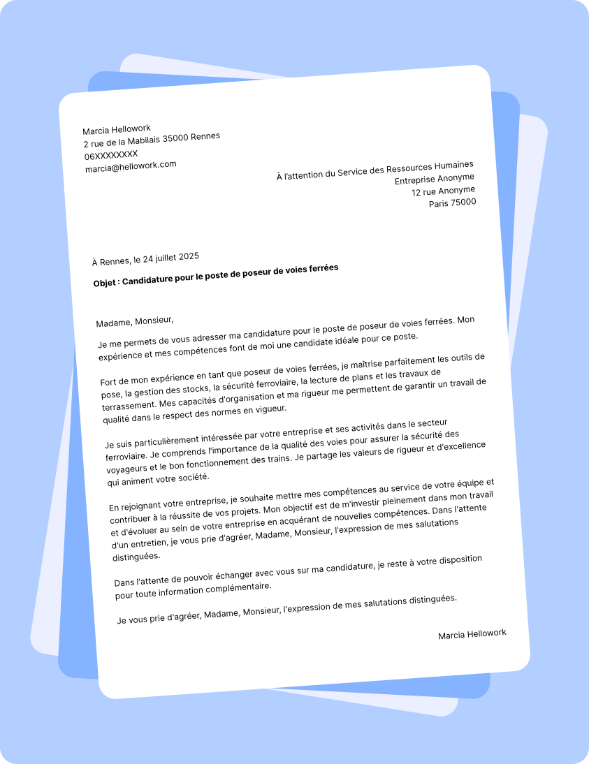 Modèle lettre de motivation Poseur de voies ferrées Exemple lettre de motivation Poseur de voies ferrées