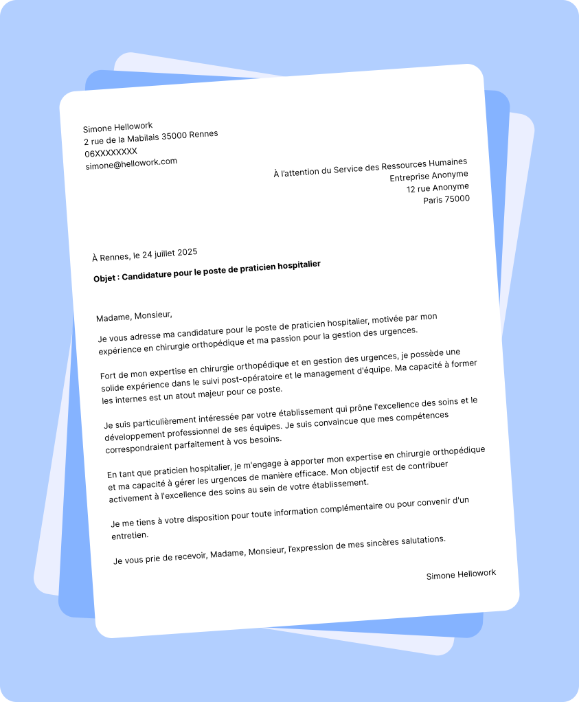 Exemple lettre de motivation Praticien hospitalier