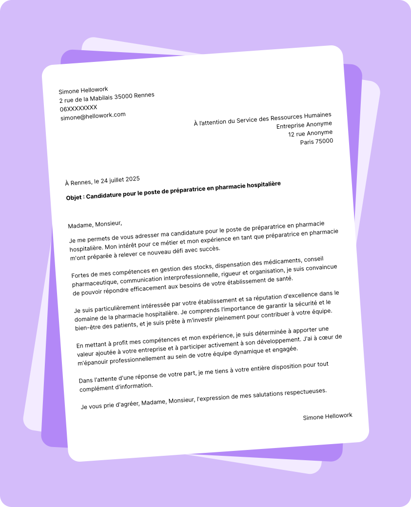 Exemple lettre de motivation Préparateur en pharmacie hospitalière