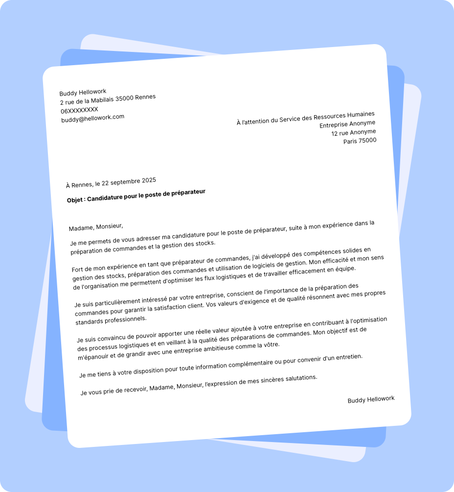 Exemple lettre de motivation Préparateur