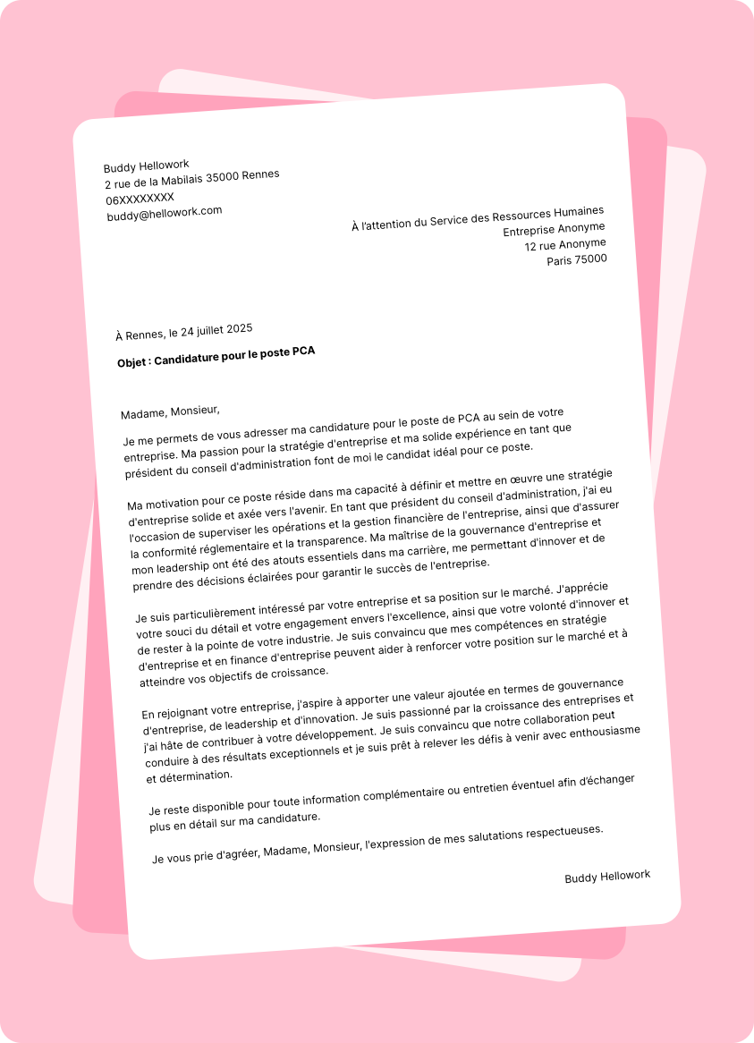 Exemple lettre de motivation PCA