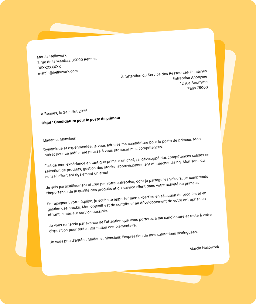 Modèle lettre de motivation Primeur Exemple lettre de motivation Primeur
