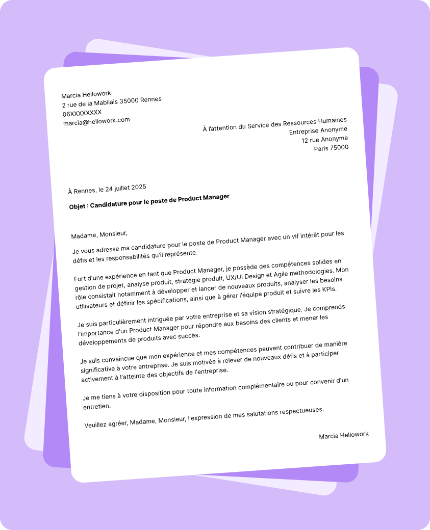 Exemple lettre de motivation Product manager