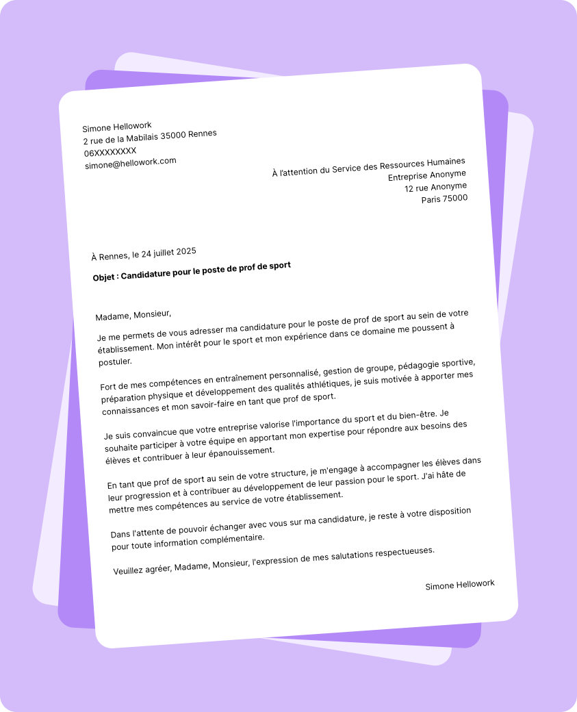 Modèle lettre de motivation Prof de sport Exemple lettre de motivation Prof de sport