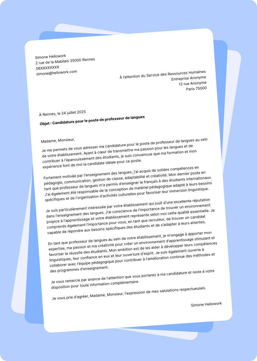 Exemple lettre de motivation Professeur de langues