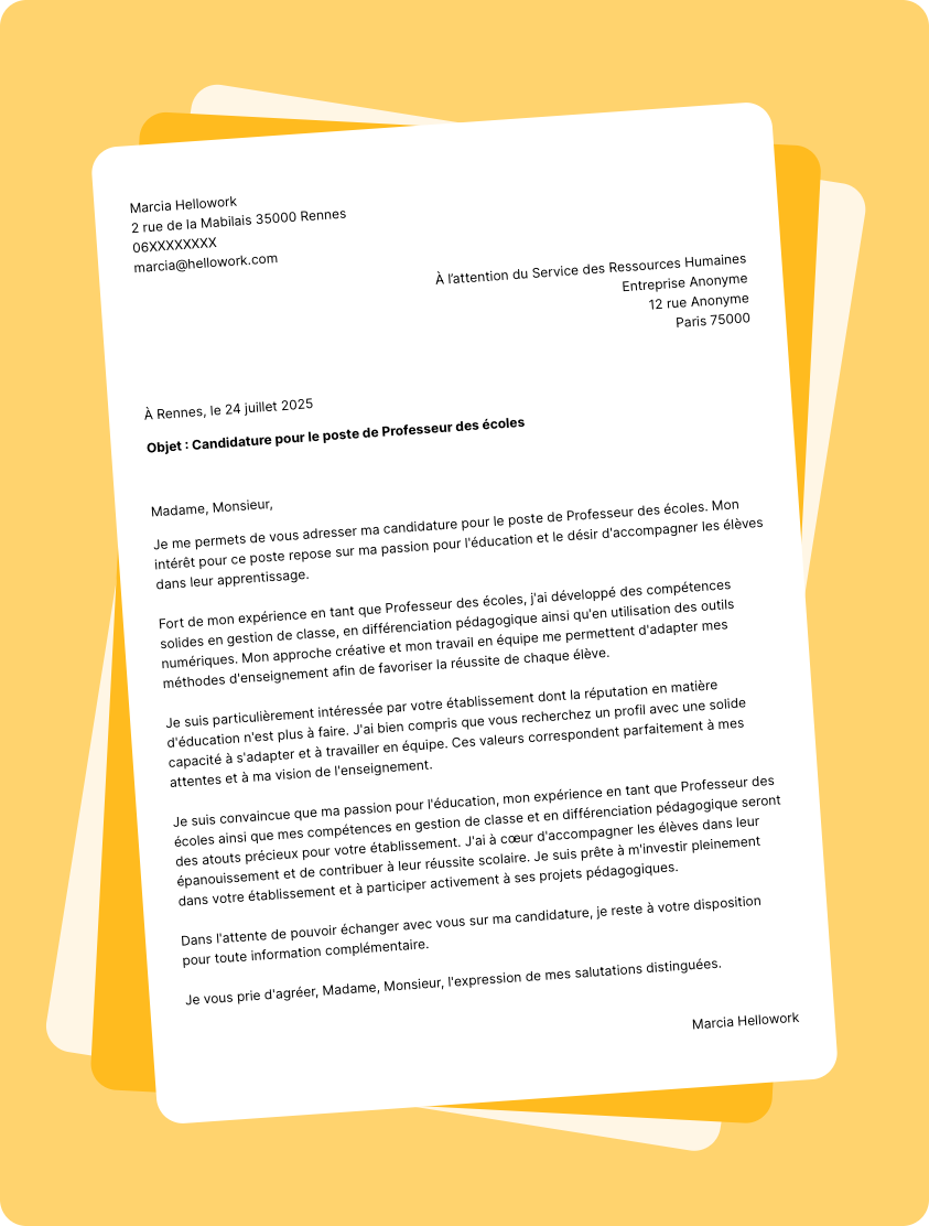 Exemple lettre de motivation Professeur des écoles