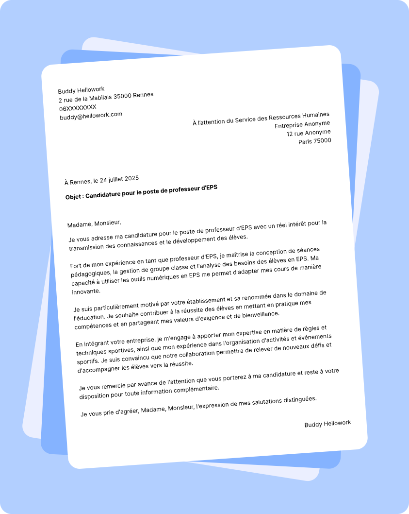 Modèle lettre de motivation Professeur d'EPS Exemple lettre de motivation Professeur d'EPS