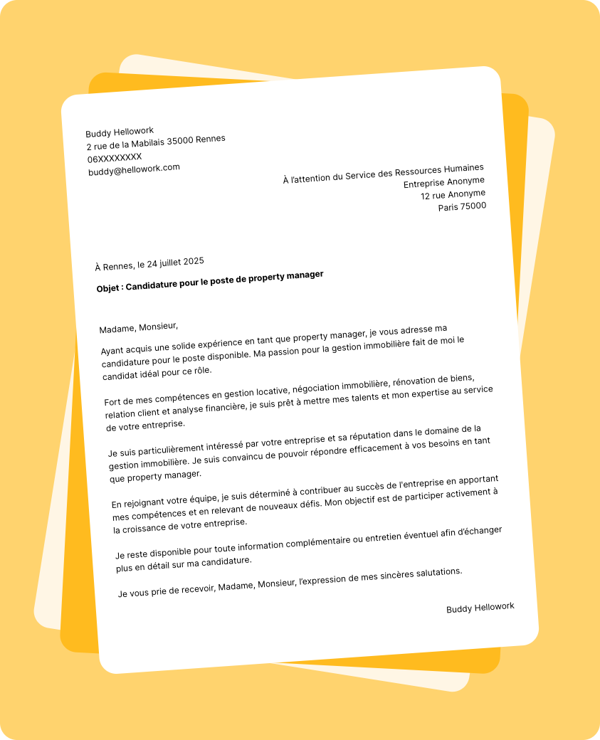 Exemple lettre de motivation Property manager