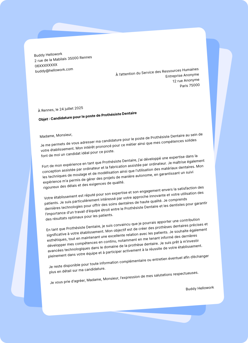 Exemple lettre de motivation Prothésiste dentaire