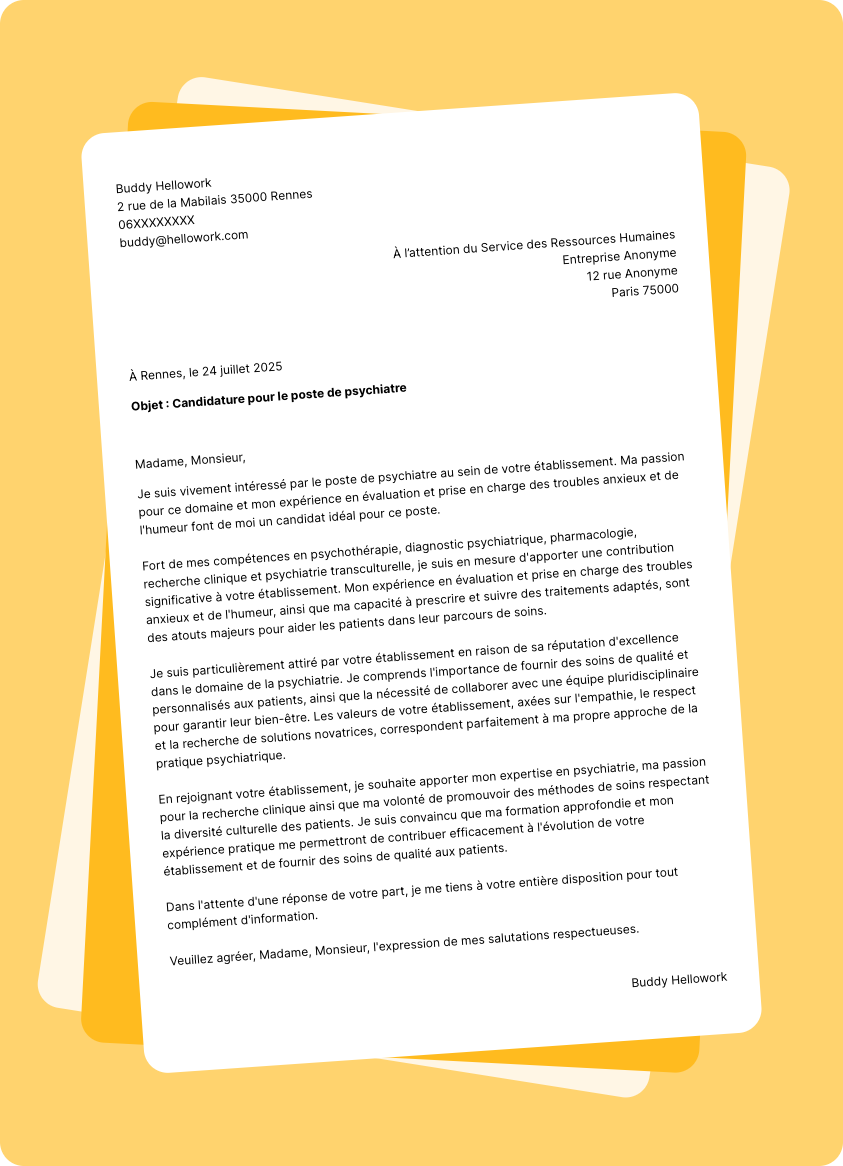 Modèle lettre de motivation Psychiatre Exemple lettre de motivation Psychiatre