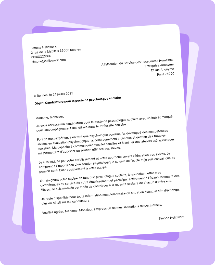 Exemple lettre de motivation Psychologue scolaire