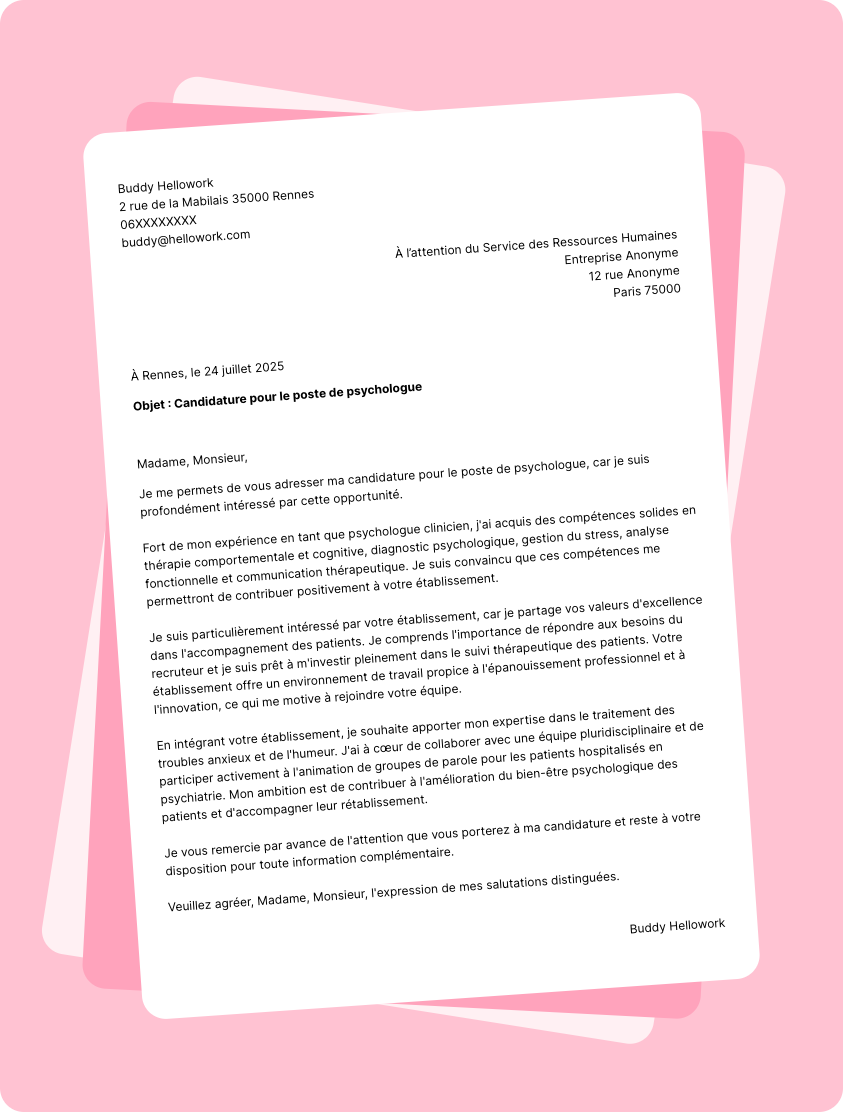 Exemple lettre de motivation Psychologue