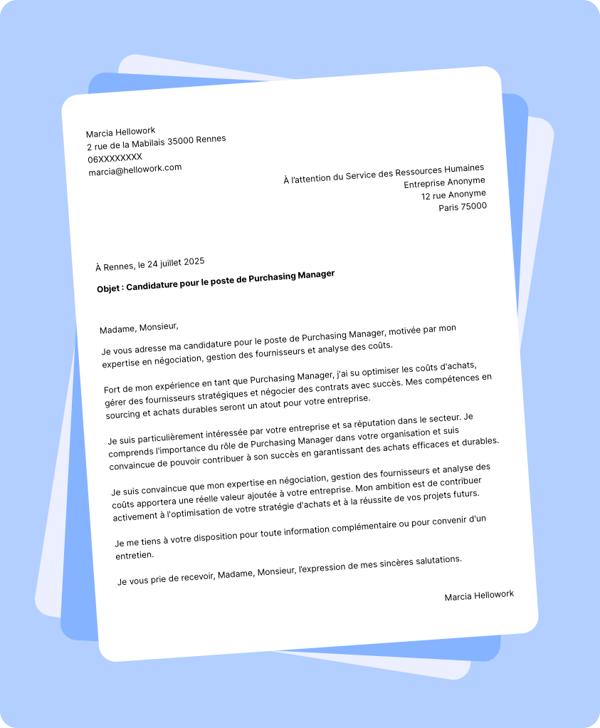 Modèle lettre de motivation Purchasing manager Exemple lettre de motivation Purchasing manager