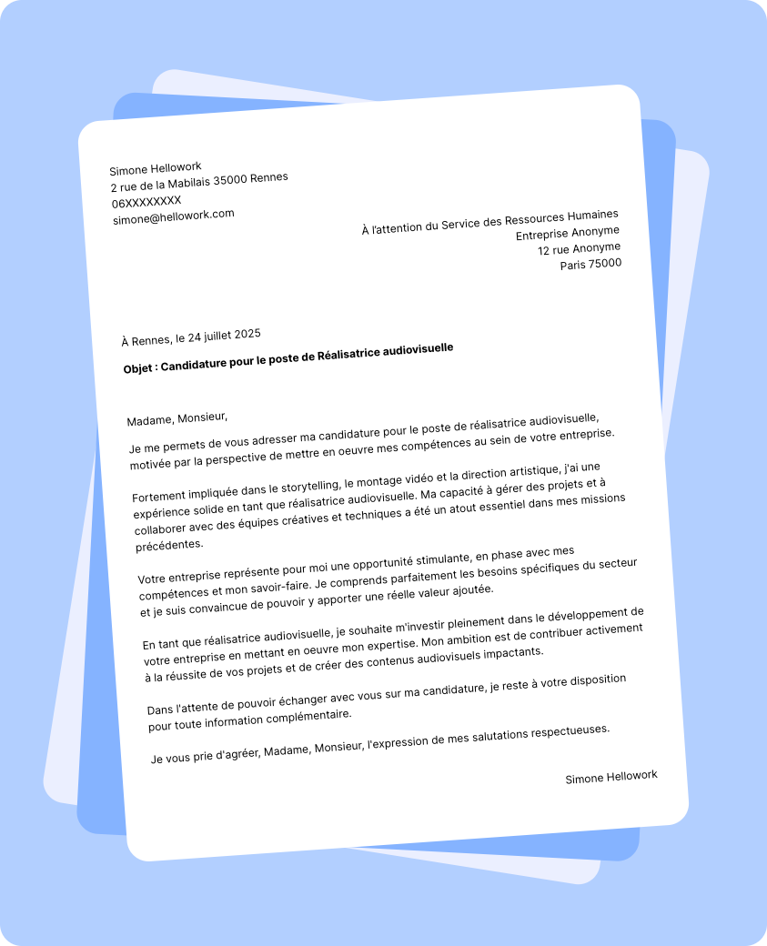 Exemple lettre de motivation Réalisateur audiovisuel