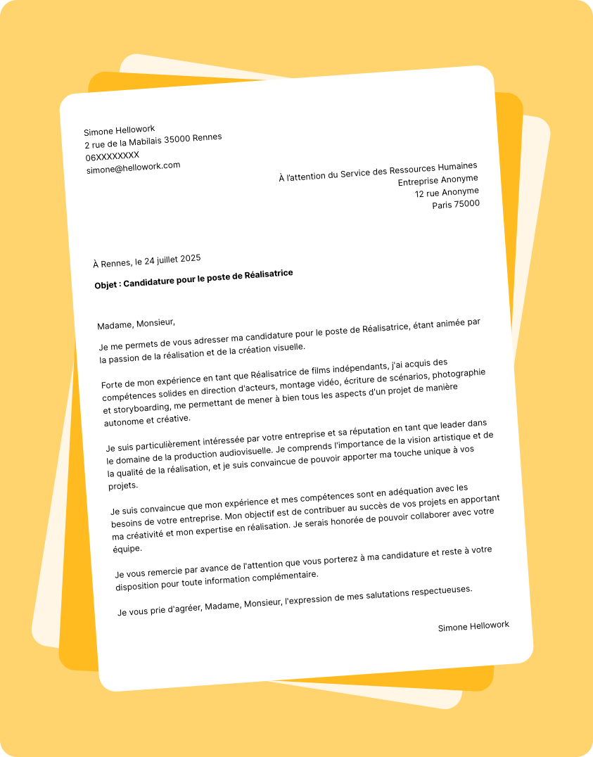 Exemple lettre de motivation Réalisateur