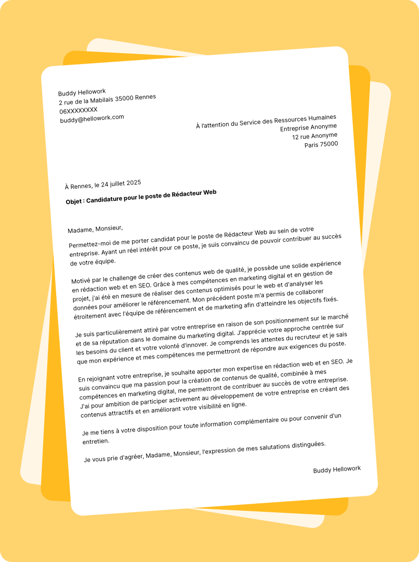 Exemple lettre de motivation Rédacteur web