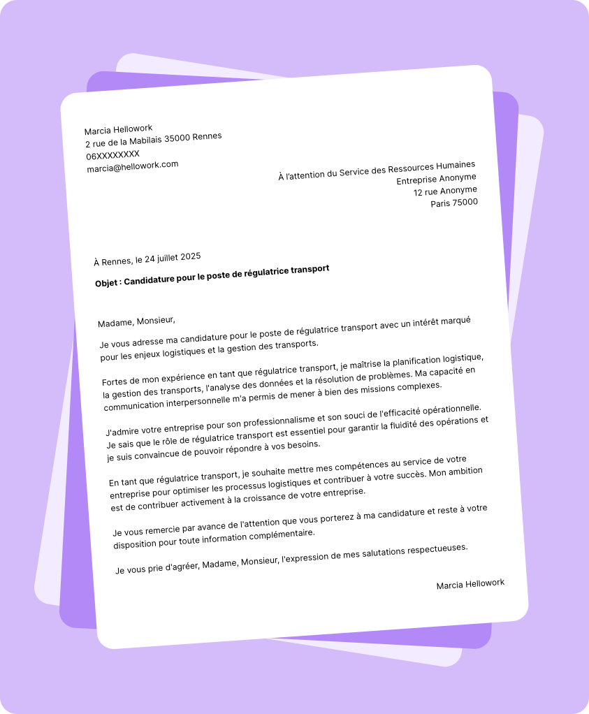 Exemple lettre de motivation Régulateur transport