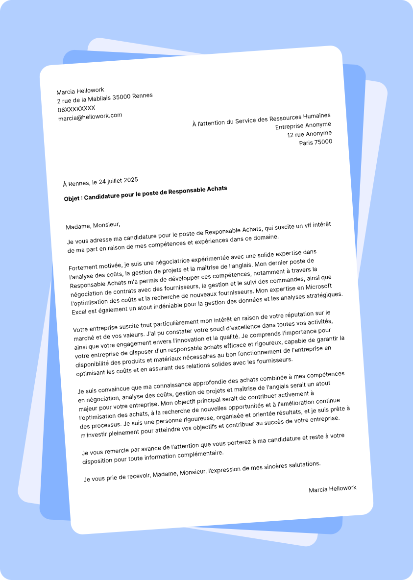 Modèle lettre de motivation Responsable achat Exemple lettre de motivation Responsable achat