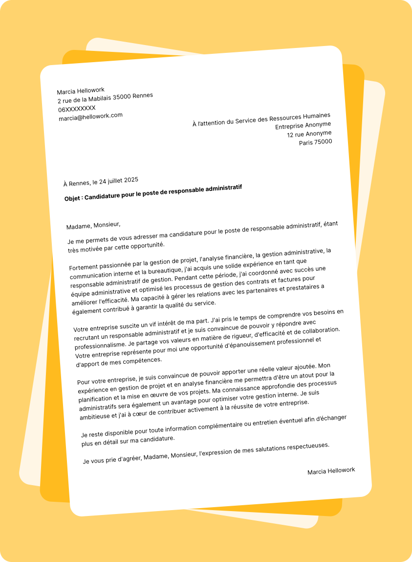 Modèle lettre de motivation Responsable administratif Exemple lettre de motivation Responsable administratif