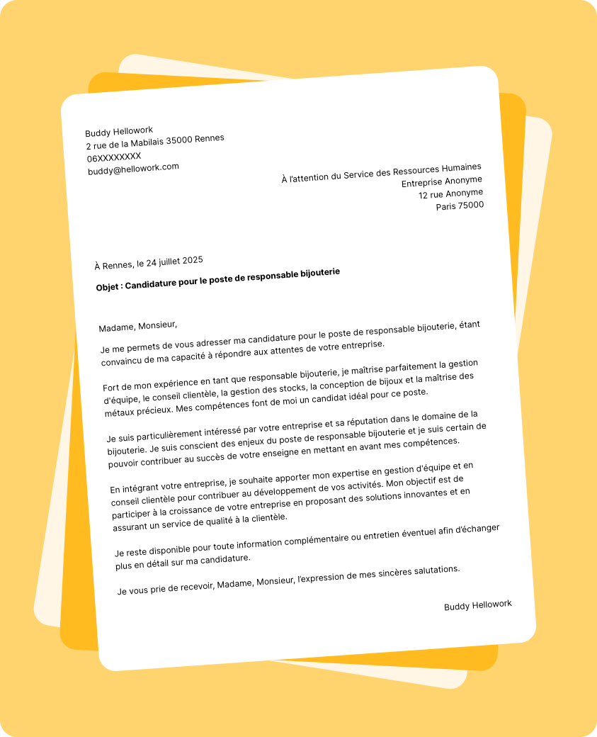 Exemple lettre de motivation Responsable bijouterie