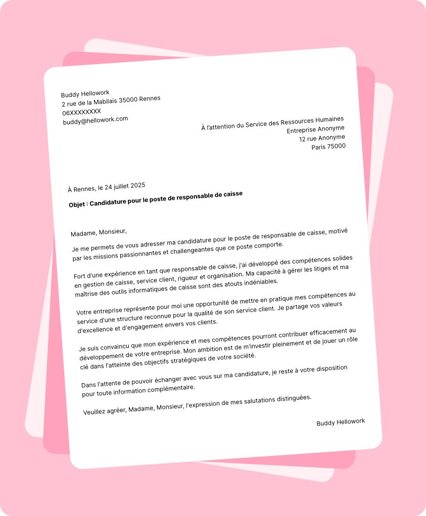 Exemple lettre de motivation Responsable de caisse