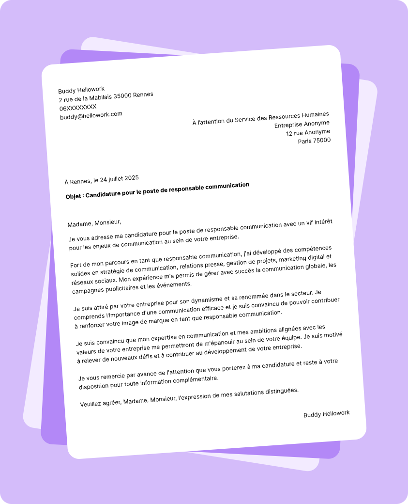 Exemple lettre de motivation Responsable communication