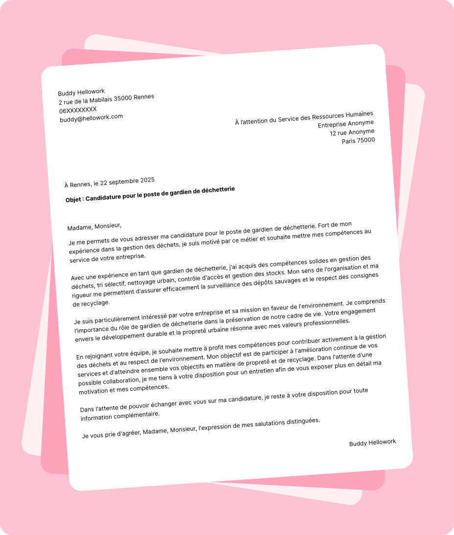 Exemple lettre de motivation Gardien de déchetterie