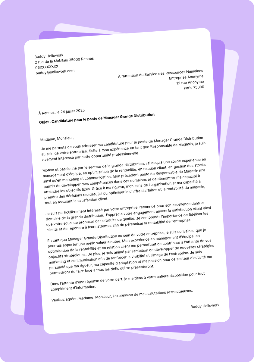 Modèle lettre de motivation Manager en grande distribution Exemple lettre de motivation Manager en grande distribution
