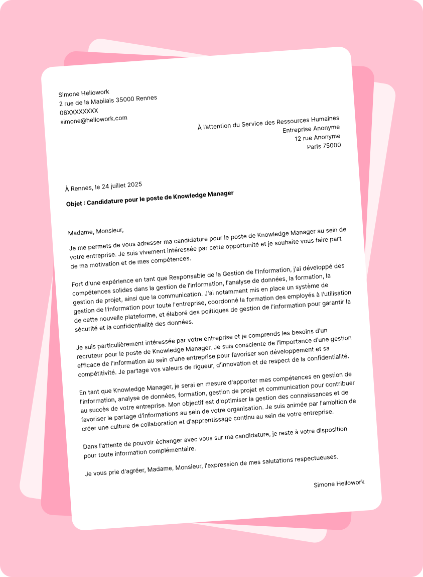 Modèle lettre de motivation Knowledge manager Exemple lettre de motivation Knowledge manager