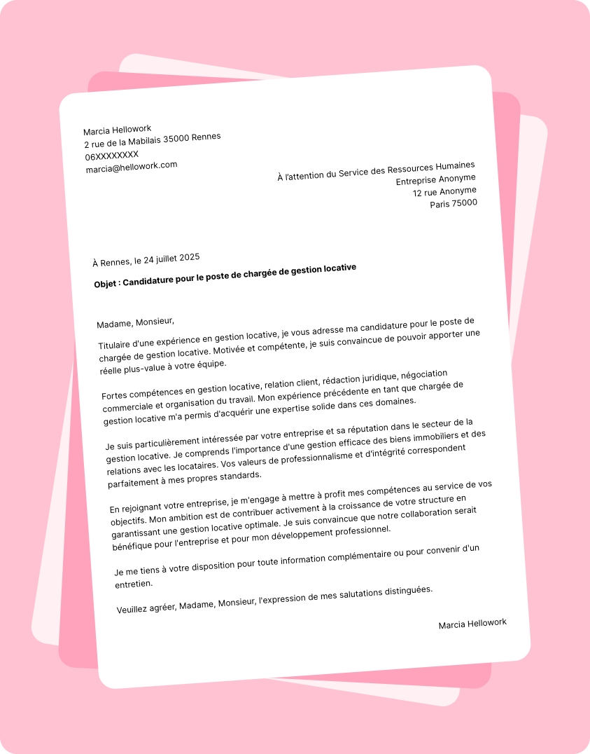 Exemple lettre de motivation Chargé de gestion locative