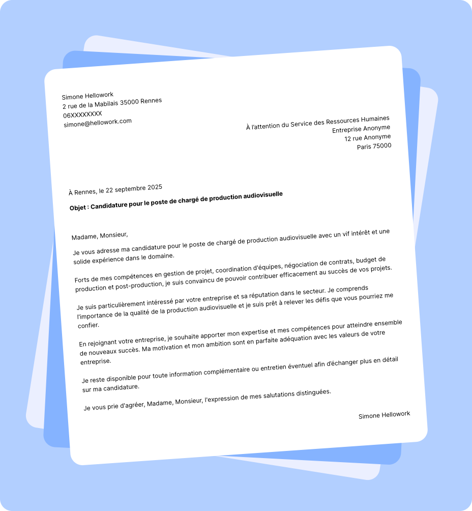 Exemple lettre de motivation Chargé de production audiovisuelle