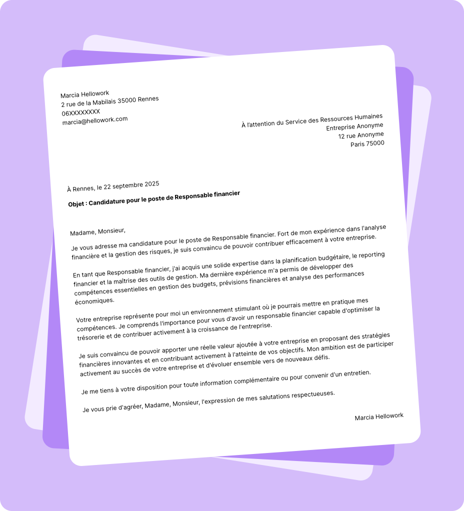 Exemple lettre de motivation Responsable financier