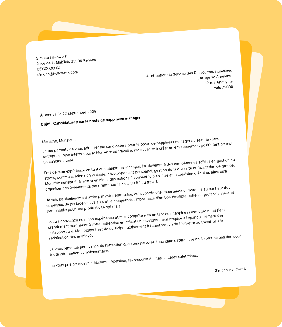 Exemple lettre de motivation Happiness manager