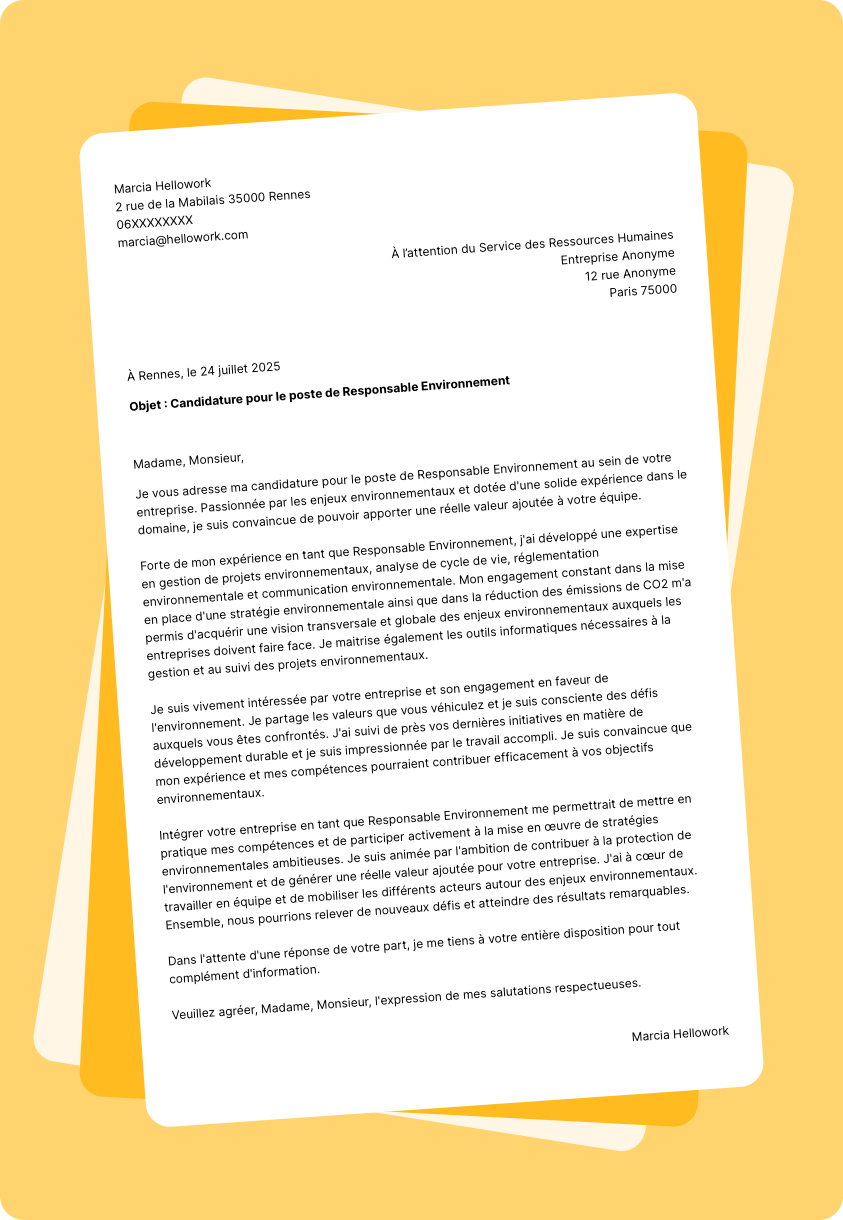 Exemple lettre de motivation Responsable environnement