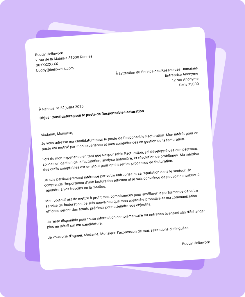 Modèle lettre de motivation Responsable facturation Exemple lettre de motivation Responsable facturation