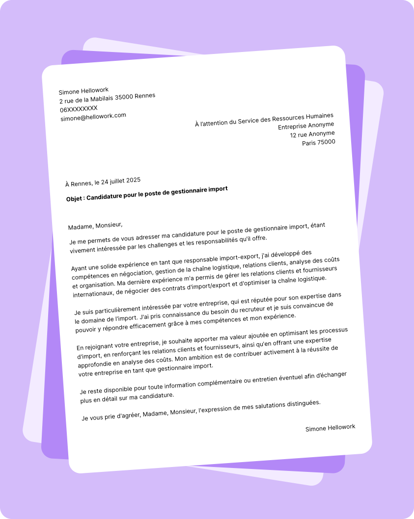 Modèle lettre de motivation Responsable import export Exemple lettre de motivation Responsable import export