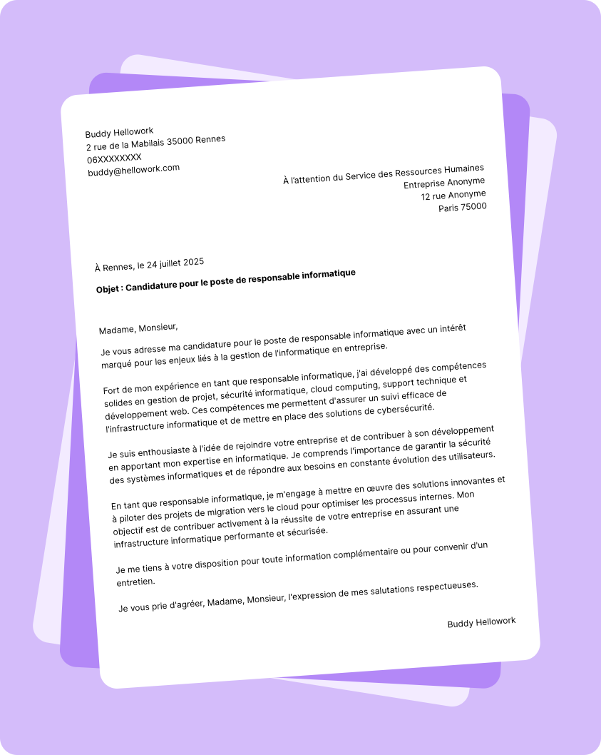 Modèle lettre de motivation Responsable informatique Exemple lettre de motivation Responsable informatique