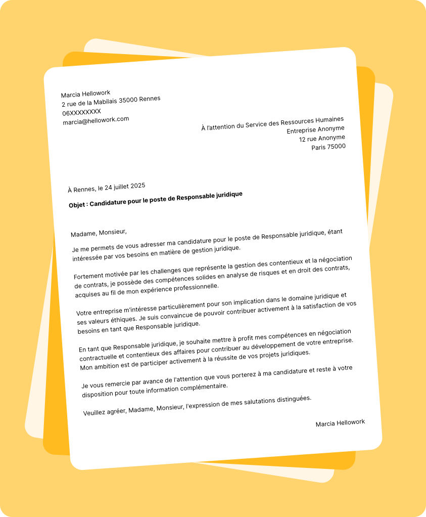 Modèle lettre de motivation Responsable juridique Exemple lettre de motivation Responsable juridique