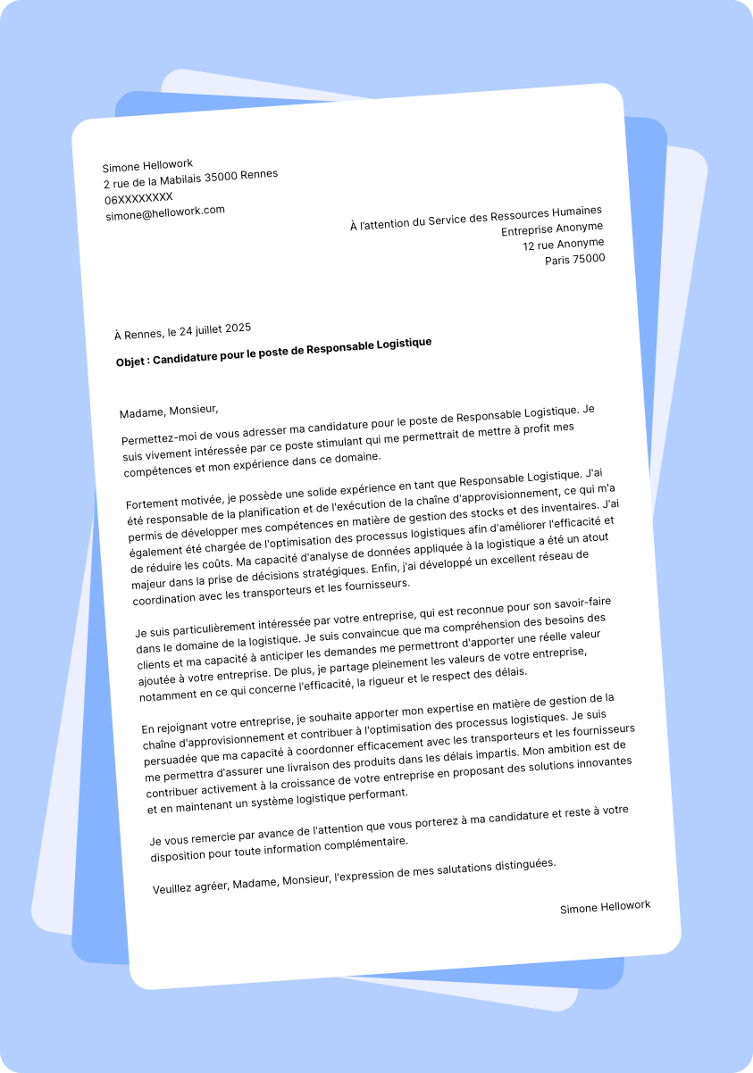 Modèle lettre de motivation Responsable logistique Exemple lettre de motivation Responsable logistique