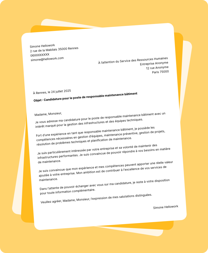 Exemple lettre de motivation Responsable maintenance bâtiment
