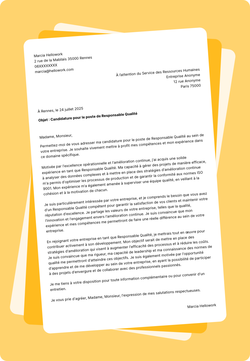Exemple lettre de motivation Responsable qualité