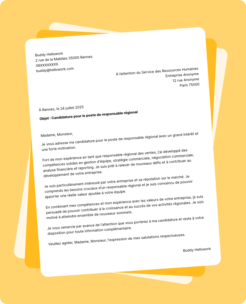 Exemple lettre de motivation Responsable régional