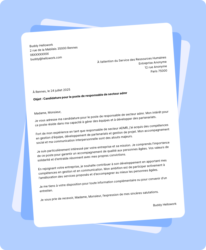 Exemple lettre de motivation Responsable de secteur ADMR