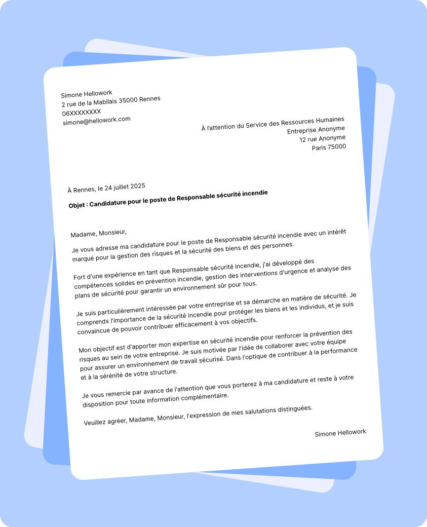 Exemple lettre de motivation Responsable sécurité incendie