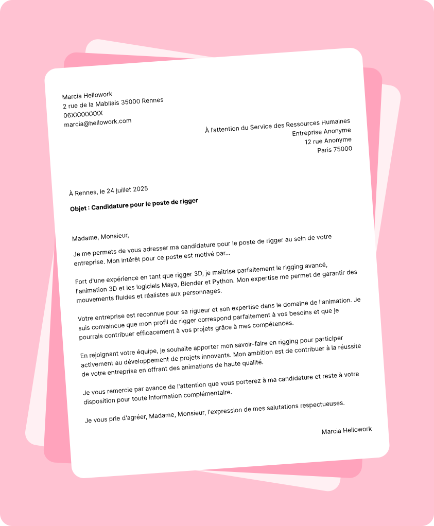 Exemple lettre de motivation Rigger