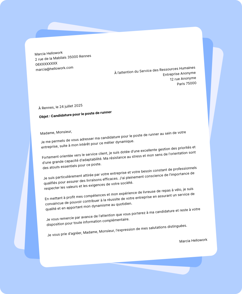 Modèle lettre de motivation Runner Exemple lettre de motivation Runner