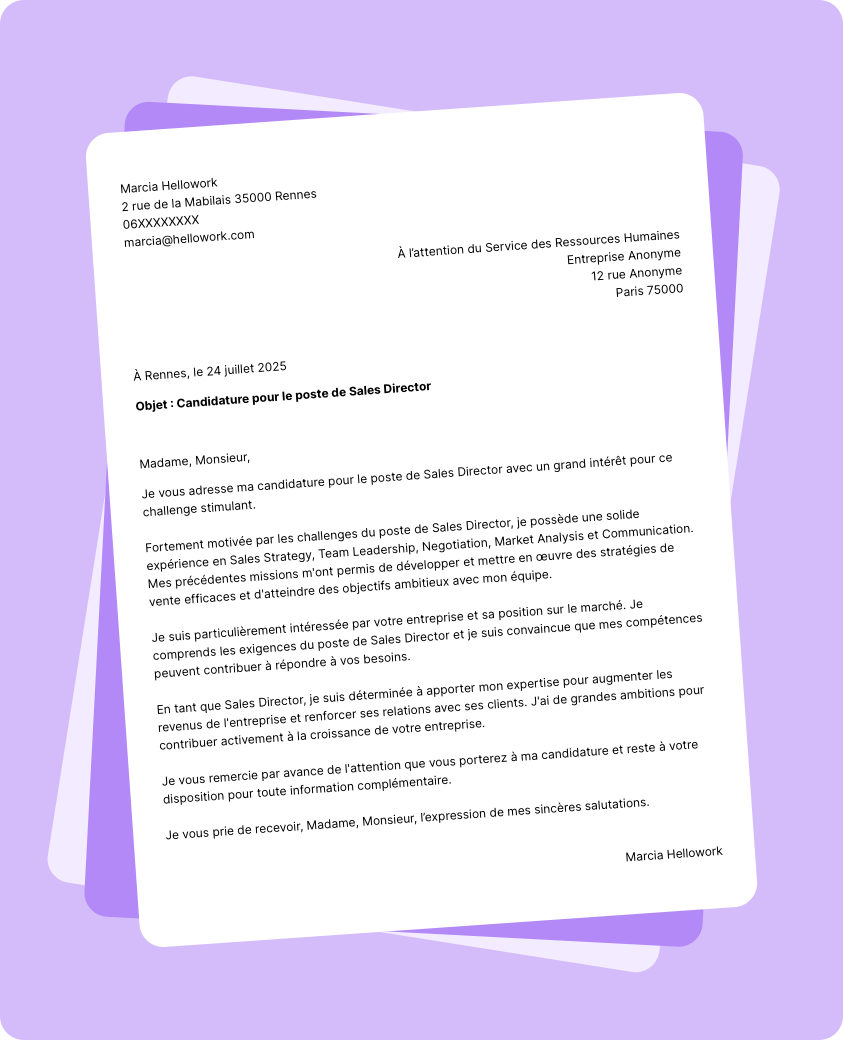 Exemple lettre de motivation Sales director