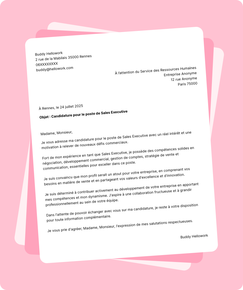 Exemple lettre de motivation Sales executive